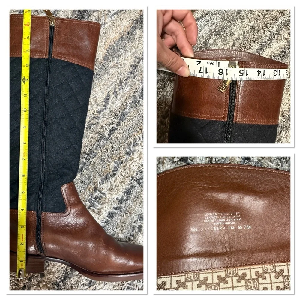 Tory Burch Brown Leather & Monogram Quilted Boots